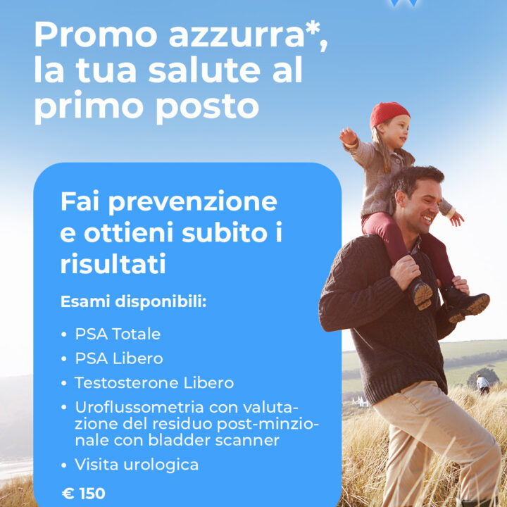 Promo azzurra uomo CEMS esami PSA, testosterone, uroflussometria e visita urologica